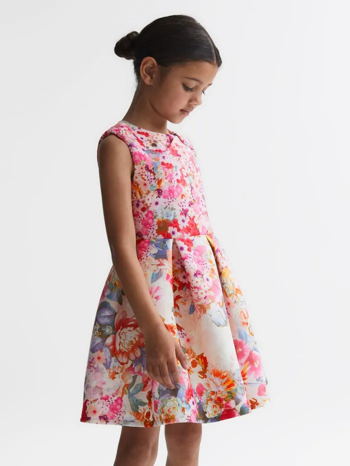 Children Reiss Dresses Emily Scuba Floral Printed Dress Orange