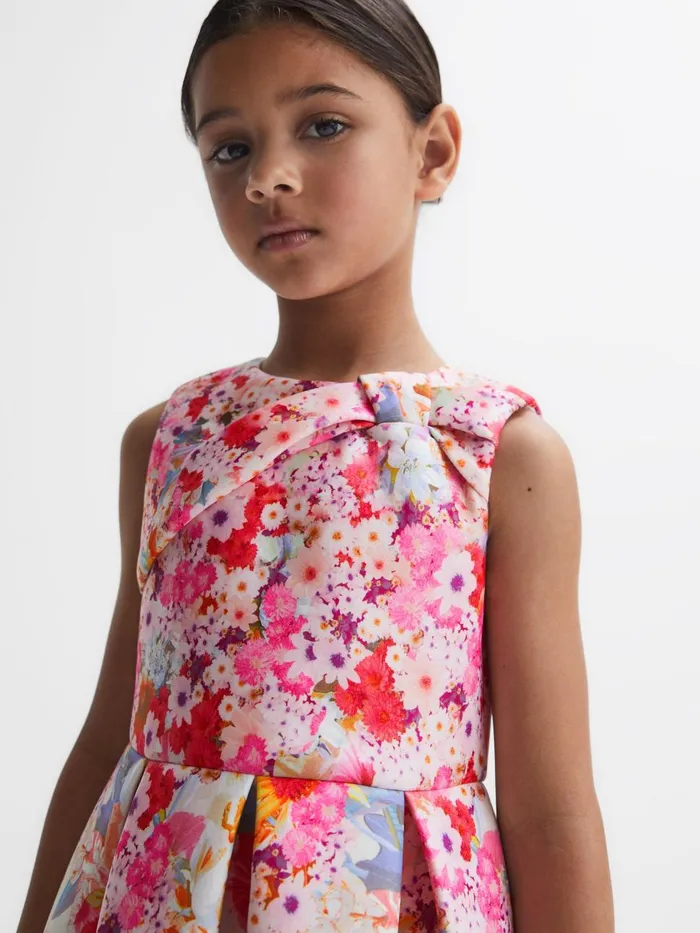 Children Reiss Dresses Emily Scuba Floral Printed Dress Orange