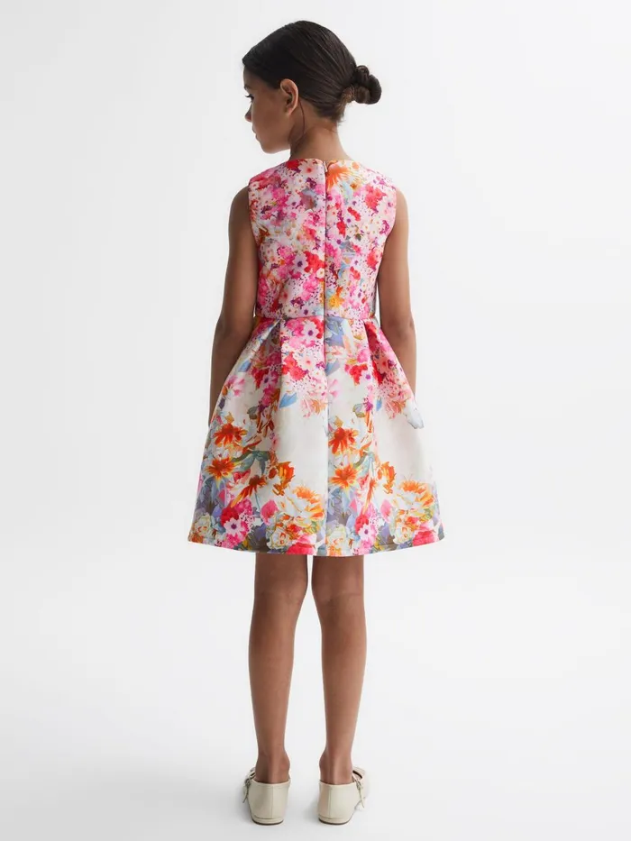 Children Reiss Dresses Emily Scuba Floral Printed Dress Orange