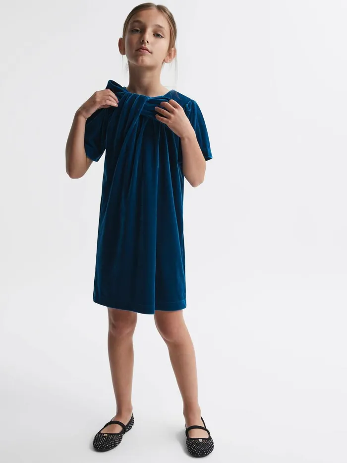 Children Reiss Dresses Frankie Velvet Bow Dress Teal