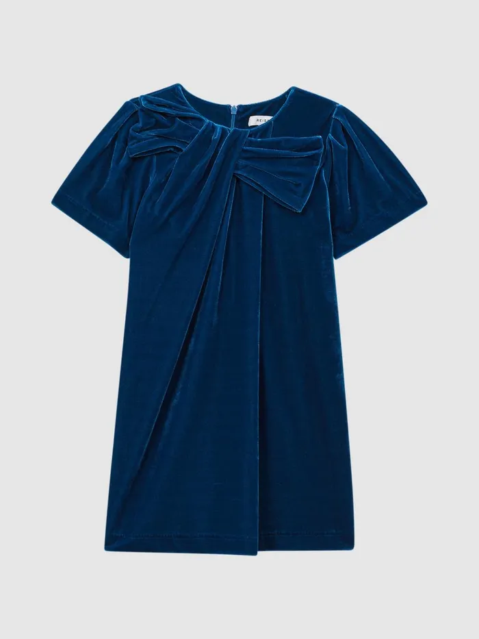 Children Reiss Dresses Frankie Velvet Bow Dress Teal