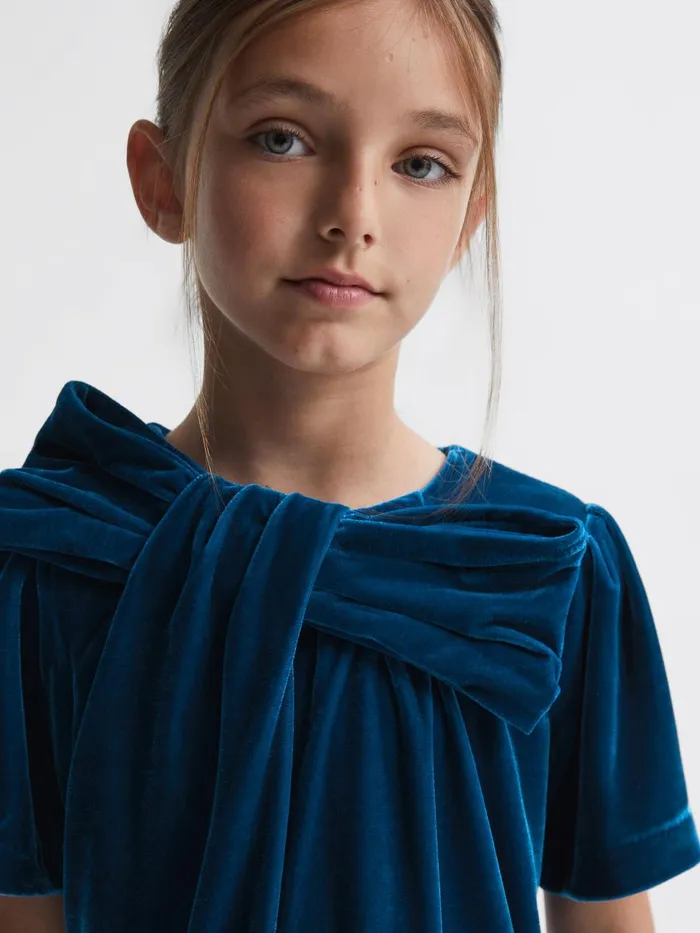 Children Reiss Dresses Frankie Velvet Bow Dress Teal