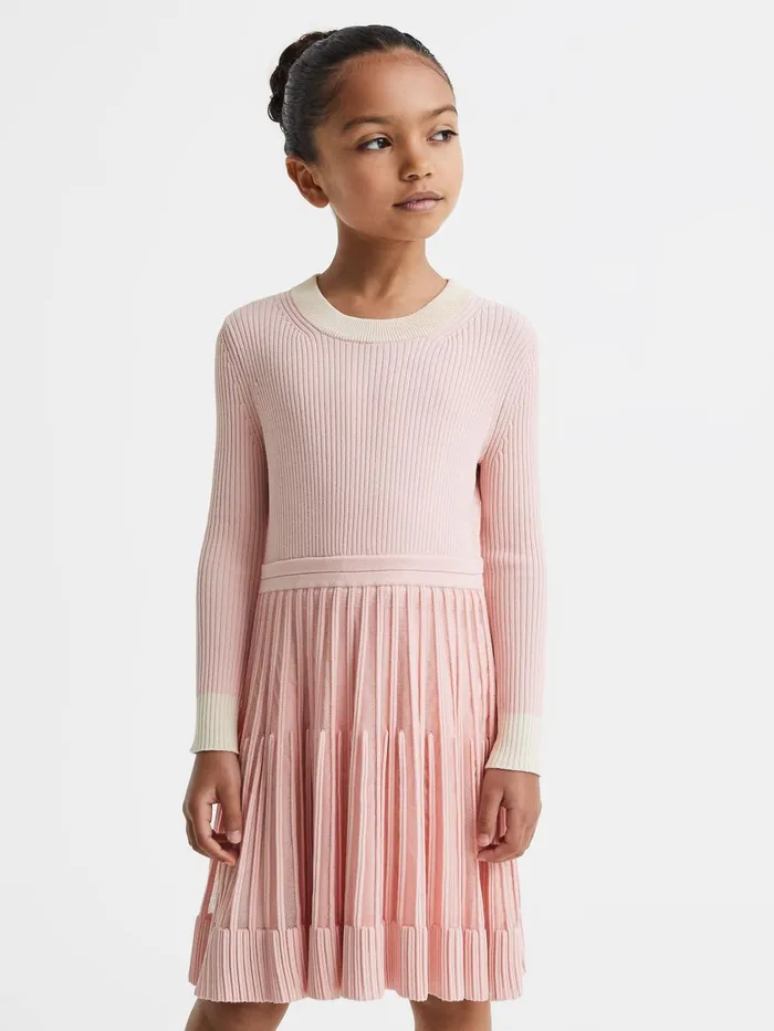 Children Reiss Dresses Teagan Ribbed FitandFlare Dress Pink