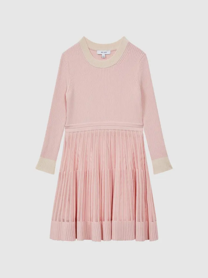 Children Reiss Dresses Teagan Ribbed FitandFlare Dress Pink