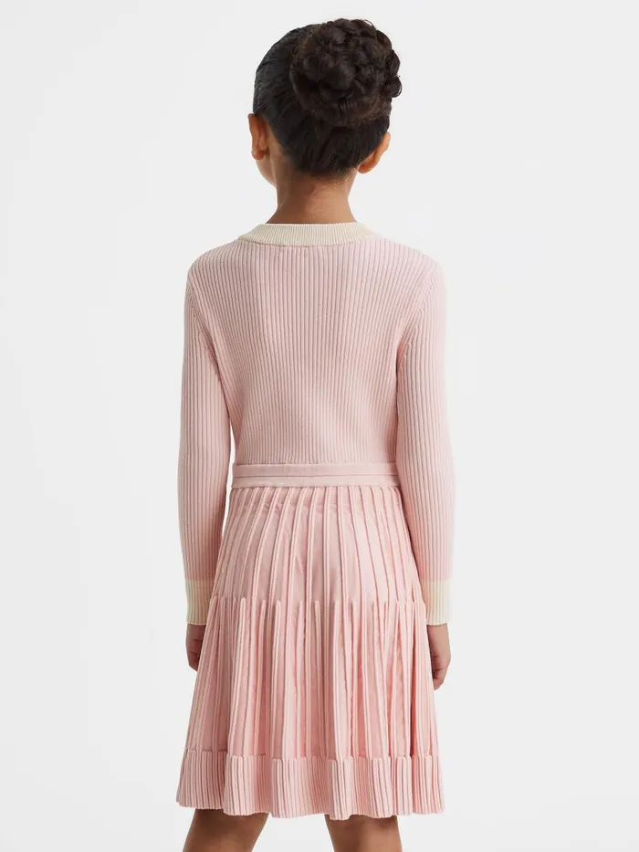 Children Reiss Dresses Teagan Ribbed FitandFlare Dress Pink