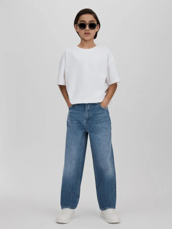 Children Reiss Jeans Ronnie Loose Fit Adjuster Jeans Mid Blue
