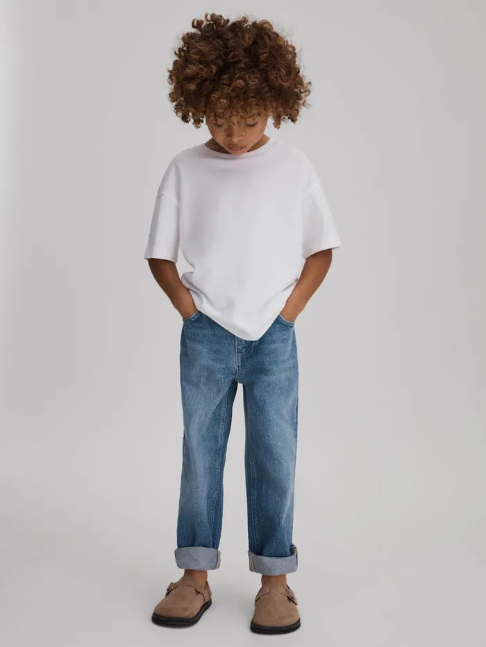 Children Reiss Jeans Ronnie Loose Fit Adjuster Jeans Mid Blue