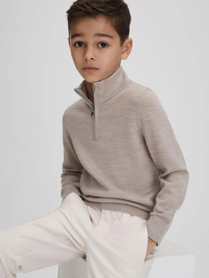 Children Reiss Knitwear Blackhall Wool HalfZip Funnel Neck Jumper Wheat Melange Children Reiss Knitwear Blackhall Wool HalfZip Funnel Neck Jumper Wheat Melange