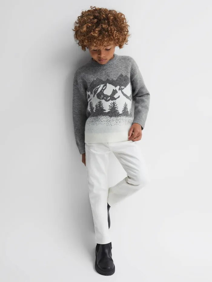 Children Reiss Knitwear Lewis Wool Blend Crew Neck Jumper Grey Multi