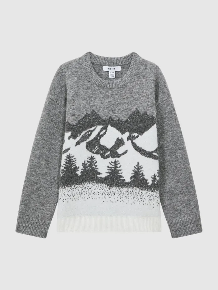 Children Reiss Knitwear Lewis Wool Blend Crew Neck Jumper Grey Multi