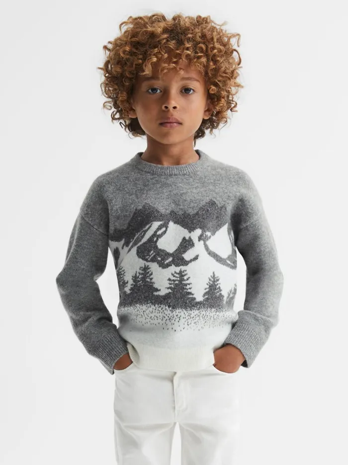 Children Reiss Knitwear Lewis Wool Blend Crew Neck Jumper Grey Multi