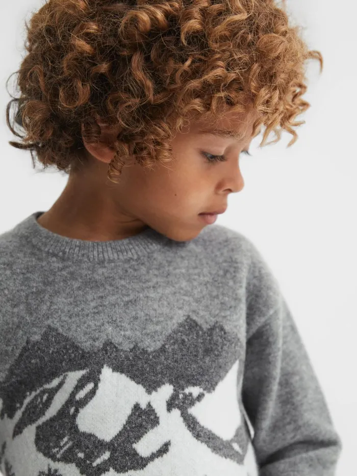 Children Reiss Knitwear Lewis Wool Blend Crew Neck Jumper Grey Multi