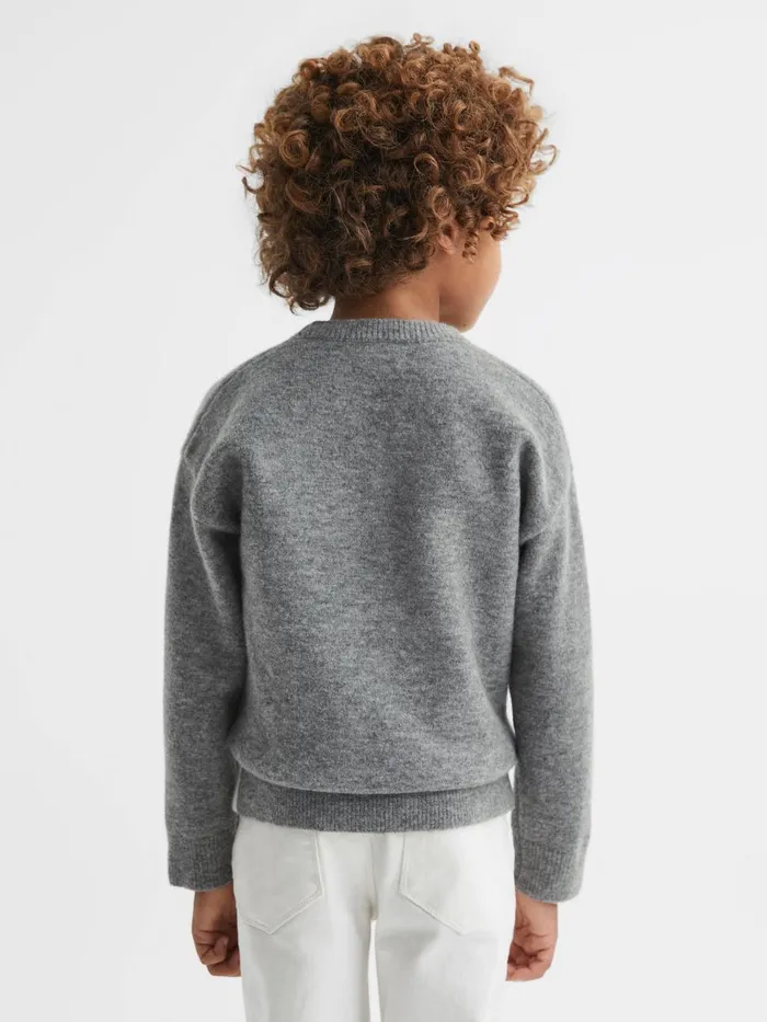 Children Reiss Knitwear Lewis Wool Blend Crew Neck Jumper Grey Multi