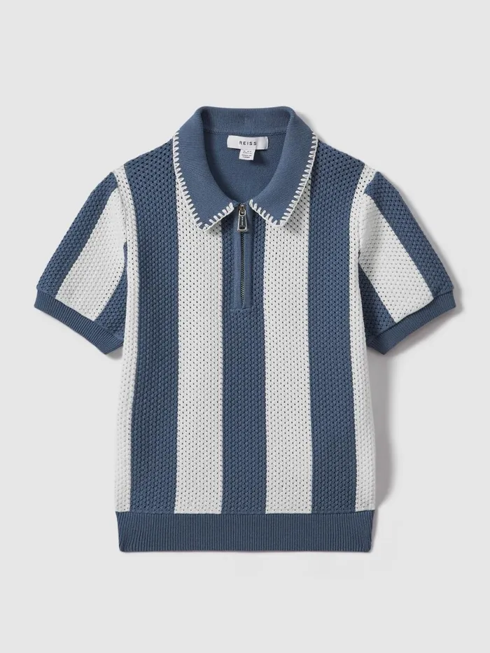 Children Reiss Knitwear Paros Knitted Striped Half Zip Polo Shirt Airforce Blueecru Children Reiss Knitwear Paros Knitted Striped Half Zip Polo Shirt Airforce Blueecru
