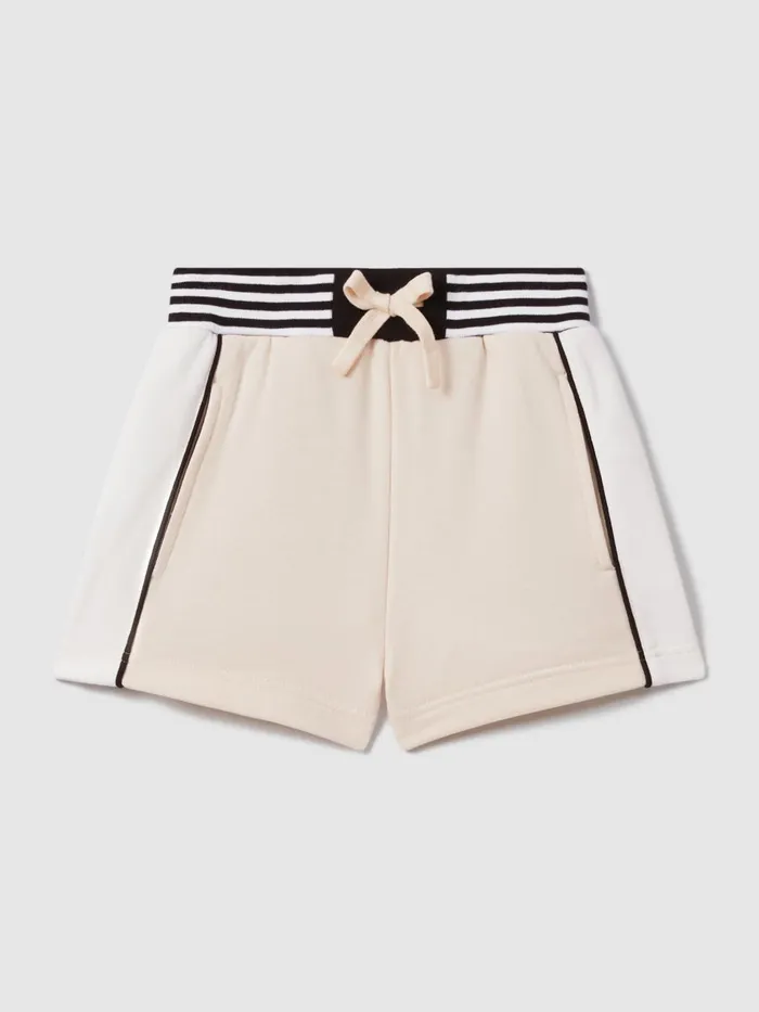 Children Reiss Pants Colette Cotton Blend Elasticated Waist Shorts Ivory