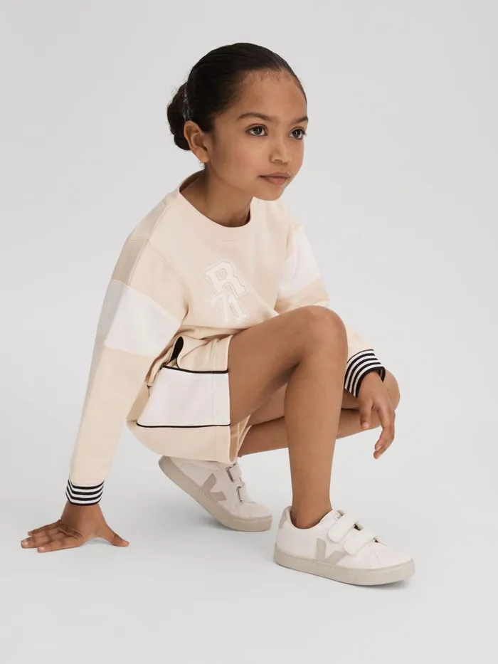 Children Reiss Pants Colette Cotton Blend Elasticated Waist Shorts Ivory