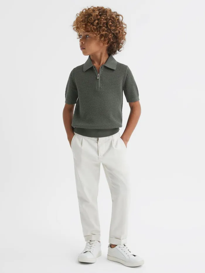 Children Reiss Polo Shirts Burnham Textured HalfZip Polo TShirt Dark Sage