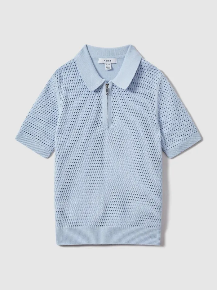Children Reiss Polo Shirts Burnham Textured HalfZip Polo TShirt Soft Blue