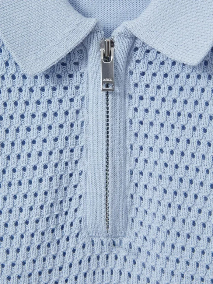 Children Reiss Polo Shirts Burnham Textured HalfZip Polo TShirt Soft Blue