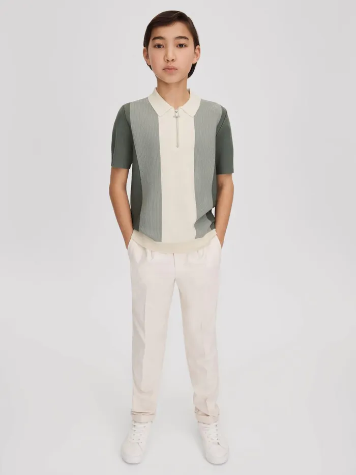 Children Reiss Polo Shirts Milton Half Zip Striped Polo Shirt Sage