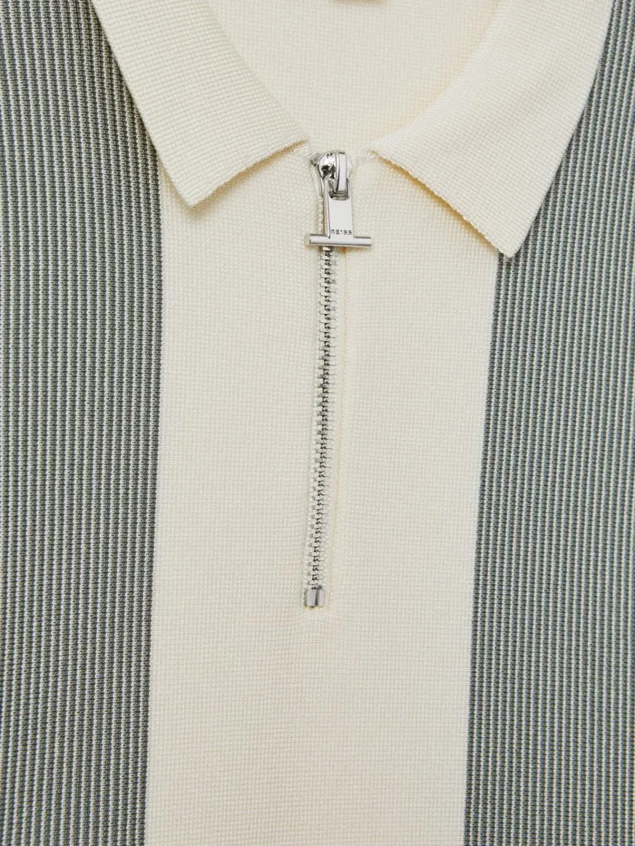 Children Reiss Polo Shirts Milton Half Zip Striped Polo Shirt Sage