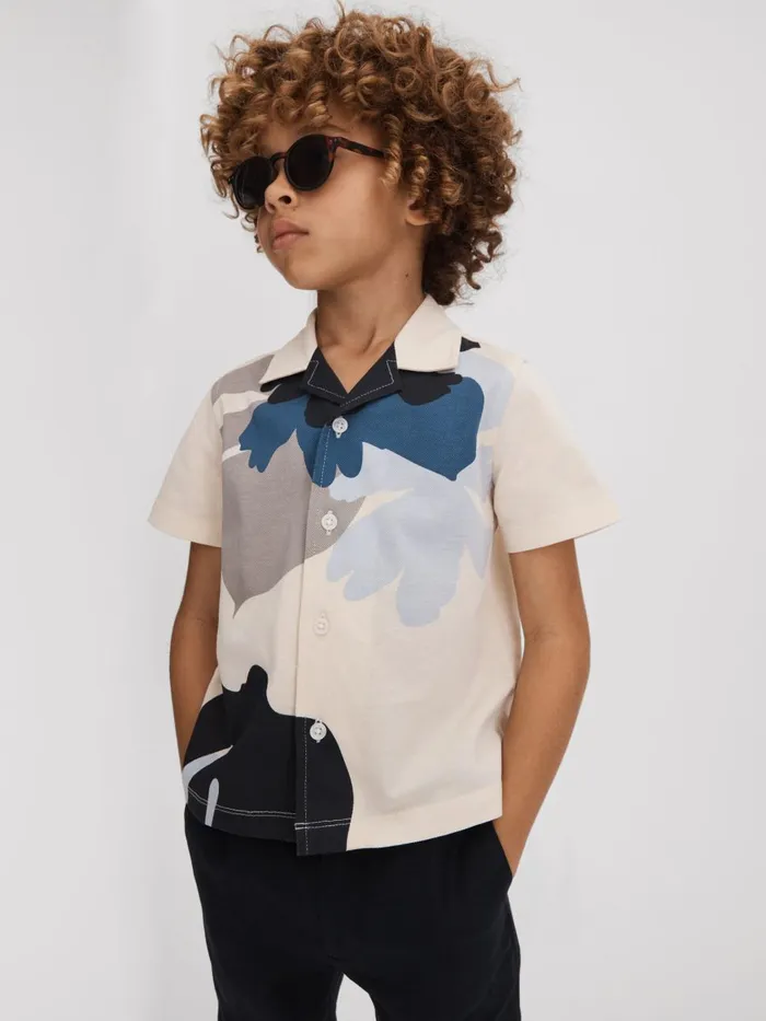 Children Reiss Polo Shirts Parc Mercerised Cotton Cuban Collar Shirt Greyblue Multi