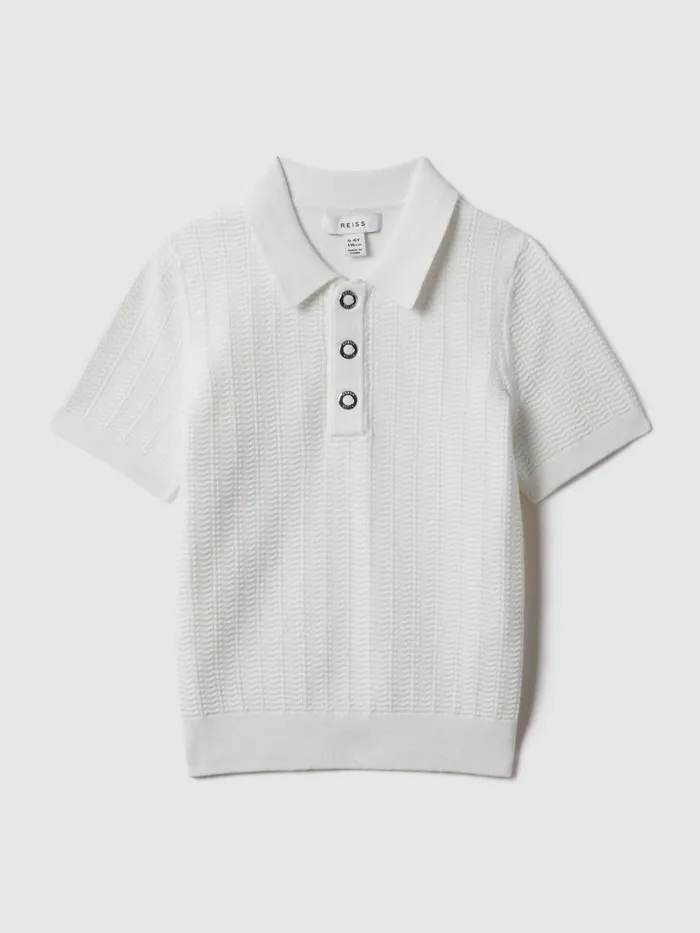 Children Reiss Polo Shirts Pascoe Textured Modal Blend Polo Shirt White