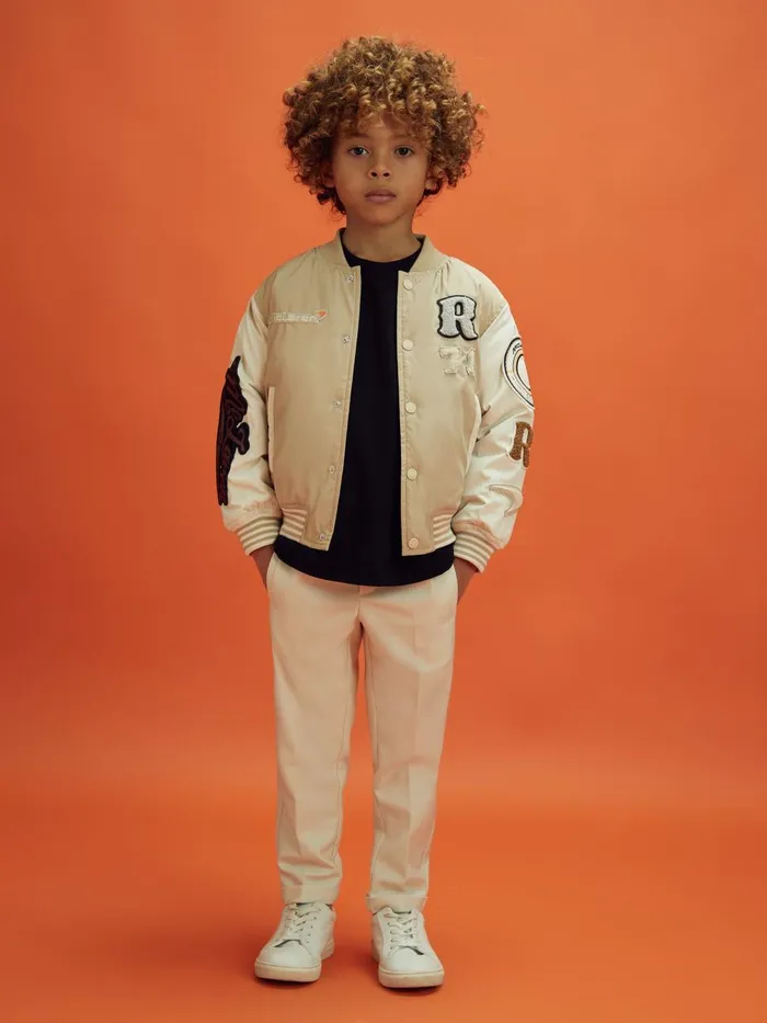 Children Reiss Reiss X Mclaren F1 Team F1 Patch Varsity Bomber Jacket Taupeecru