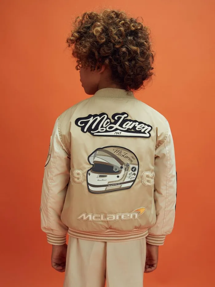 Children Reiss Reiss X Mclaren F1 Team F1 Patch Varsity Bomber Jacket Taupeecru