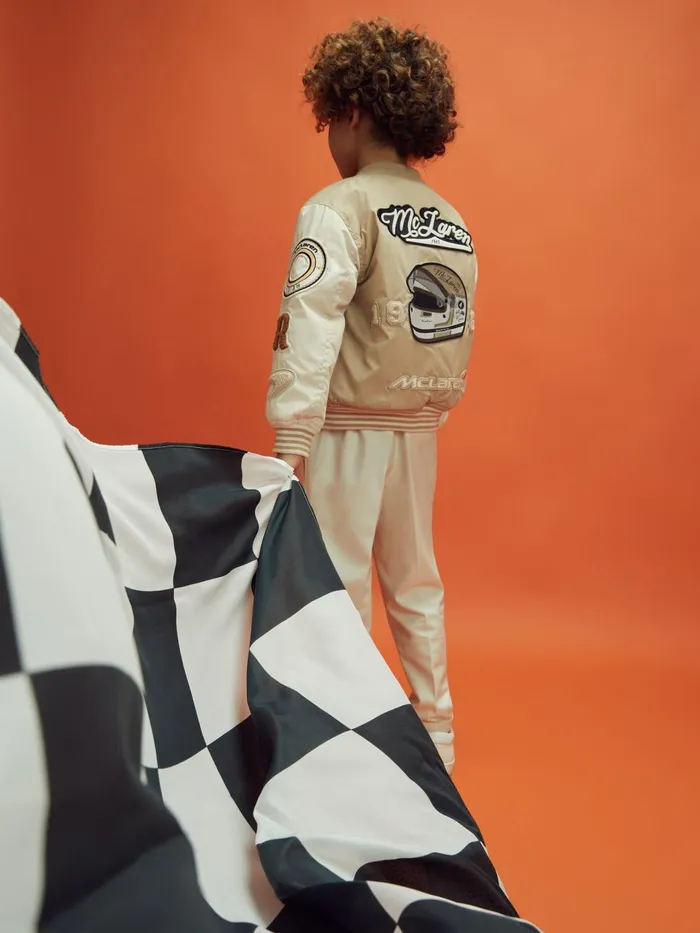 Children Reiss Reiss X Mclaren F1 Team F1 Patch Varsity Bomber Jacket Taupeecru