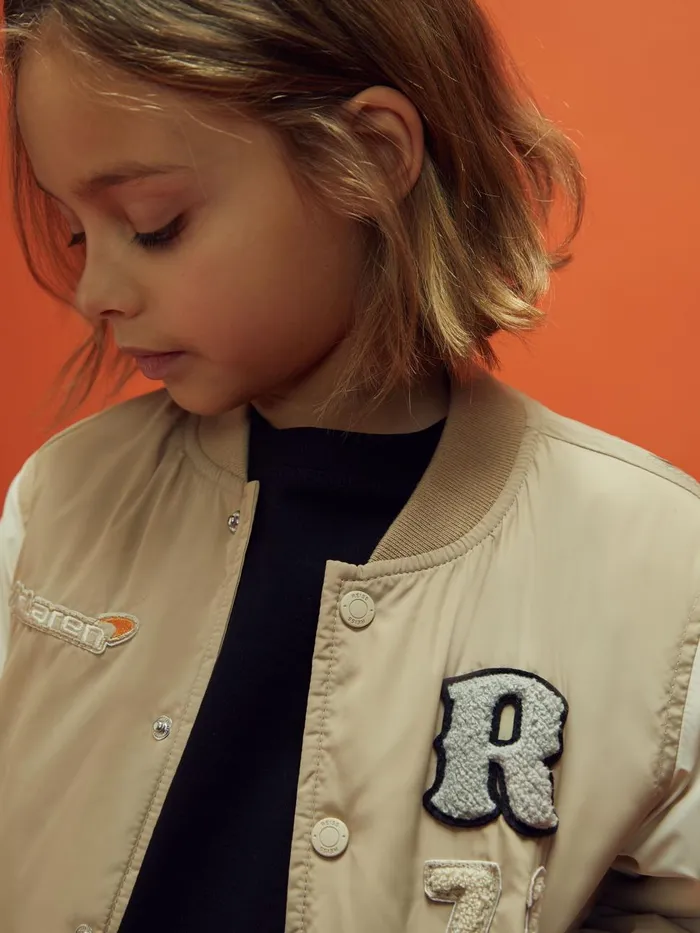 Children Reiss Reiss X Mclaren F1 Team F1 Patch Varsity Bomber Jacket Taupeecru