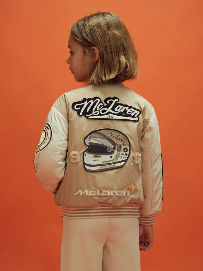 Children Reiss Reiss X Mclaren F1 Team F1 Patch Varsity Bomber Jacket Taupeecru