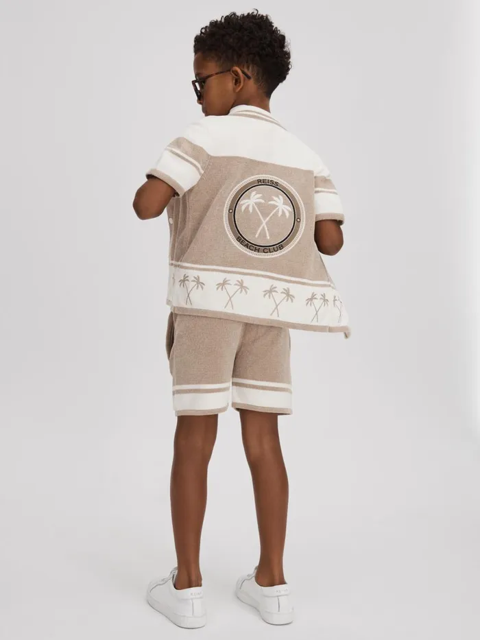 Children Reiss Shirts Bowler Velour Embroidered Striped Shirt Taupeoptic White