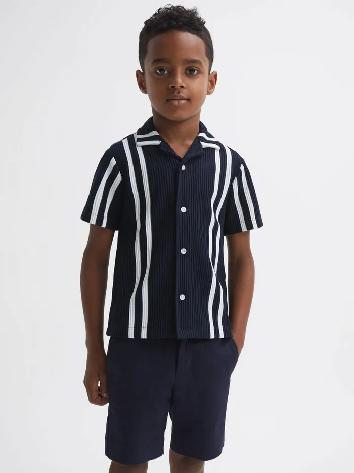 Children Reiss Shirts Castle Ribbed Cuban Collar Shirt Navywhite