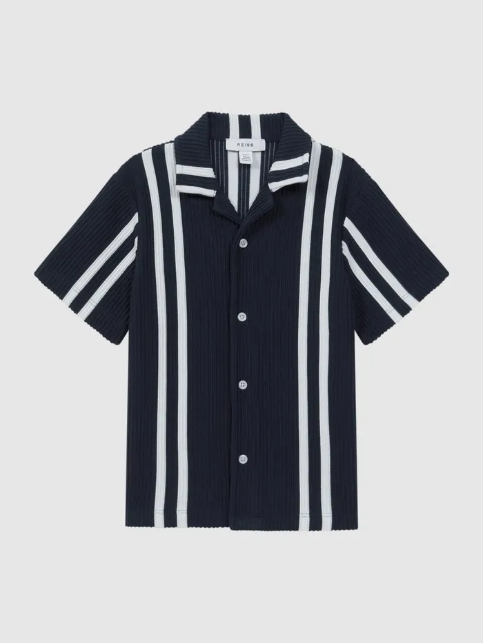 Children Reiss Shirts Castle Ribbed Cuban Collar Shirt Navywhite