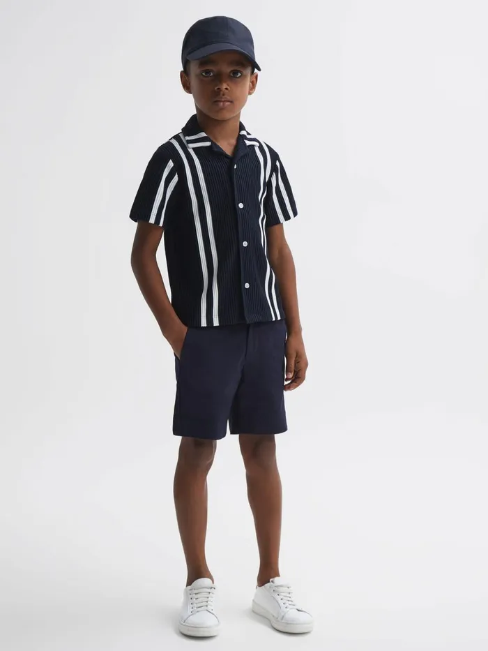 Children Reiss Shirts Castle Ribbed Cuban Collar Shirt Navywhite