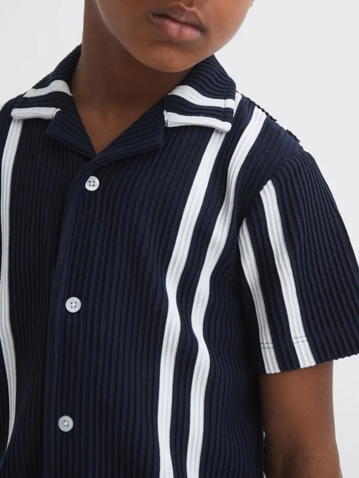 Children Reiss Shirts Castle Ribbed Cuban Collar Shirt Navywhite