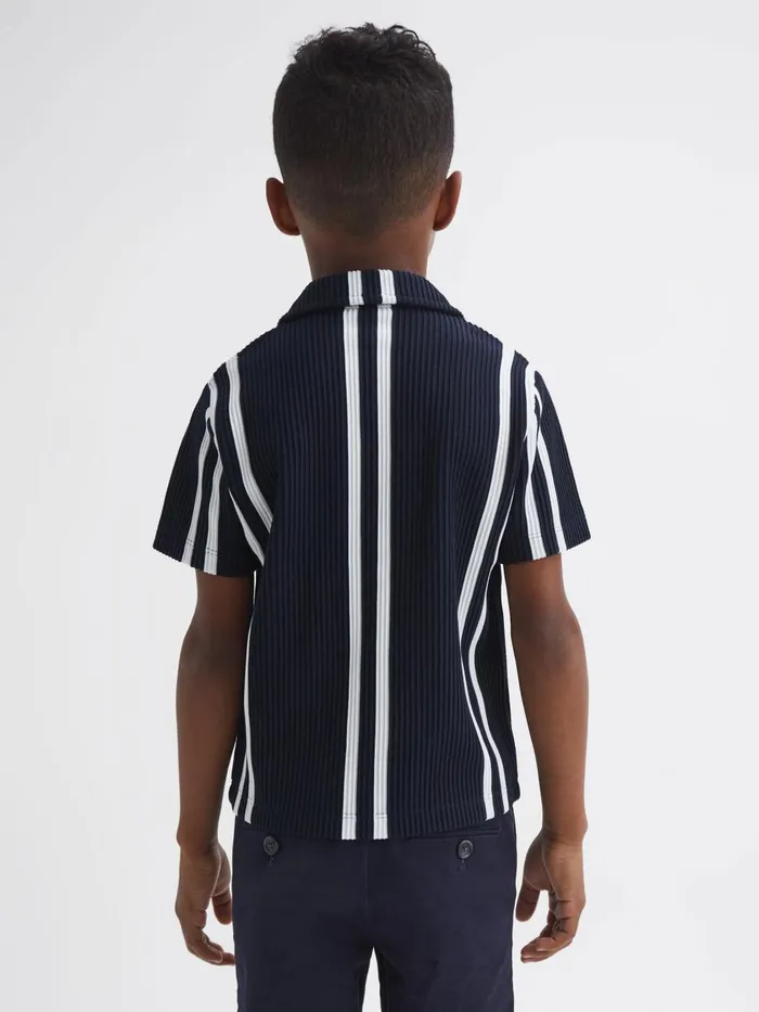 Children Reiss Shirts Castle Ribbed Cuban Collar Shirt Navywhite