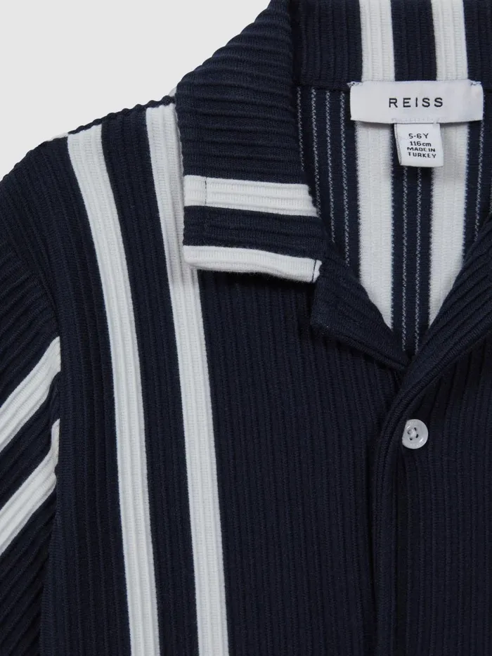 Children Reiss Shirts Castle Ribbed Cuban Collar Shirt Navywhite
