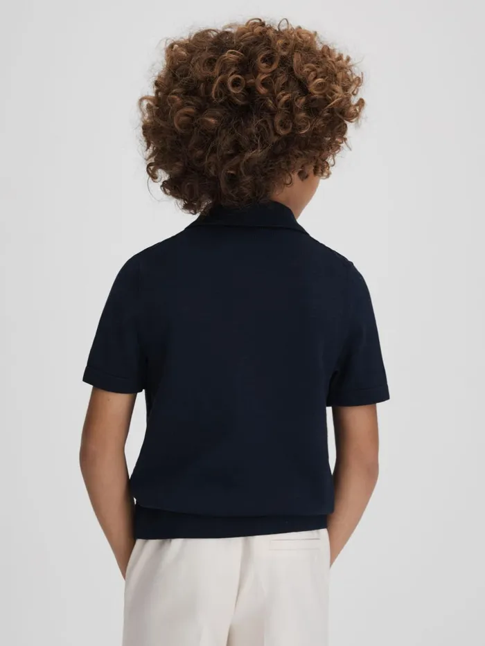 Children Reiss Shirts Fortune Cable Knit Cuban Collar Shirt Navy