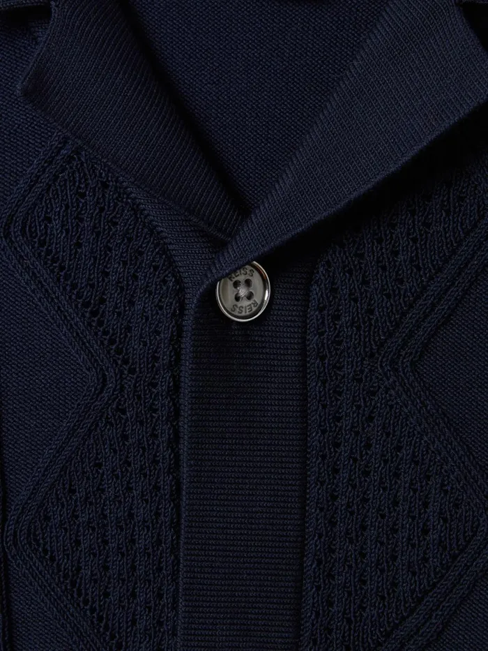 Children Reiss Shirts Fortune Cable Knit Cuban Collar Shirt Navy