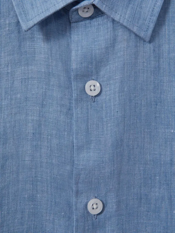 Children Reiss Shirts Holiday Short Sleeve Linen Shirt Sky Blue