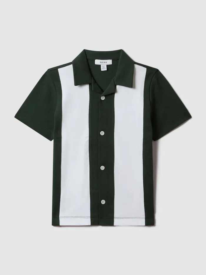 Children Reiss Shirts Skade Cotton Cuban Collar Bowling Shirt Greenecru