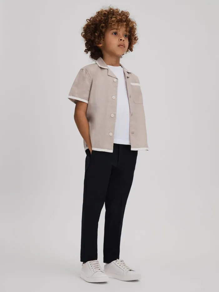 Children Reiss Shirts Vitan Linen Contrast Cuban Collar Shirt Stonewhite