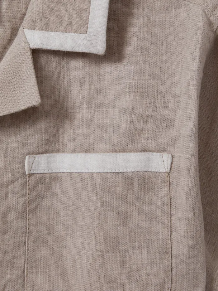 Children Reiss Shirts Vitan Linen Contrast Cuban Collar Shirt Stonewhite