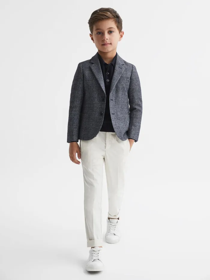 Children Reiss Suits and Tailoring Babbington Single Breasted Check Blazer Navy