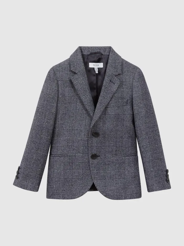 Children Reiss Suits and Tailoring Babbington Single Breasted Check Blazer Navy