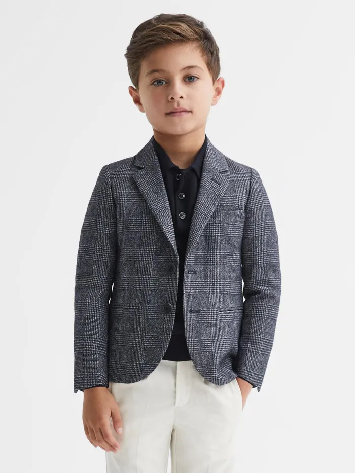 Children Reiss Suits and Tailoring Babbington Single Breasted Check Blazer Navy