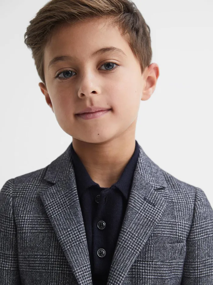 Children Reiss Suits and Tailoring Babbington Single Breasted Check Blazer Navy