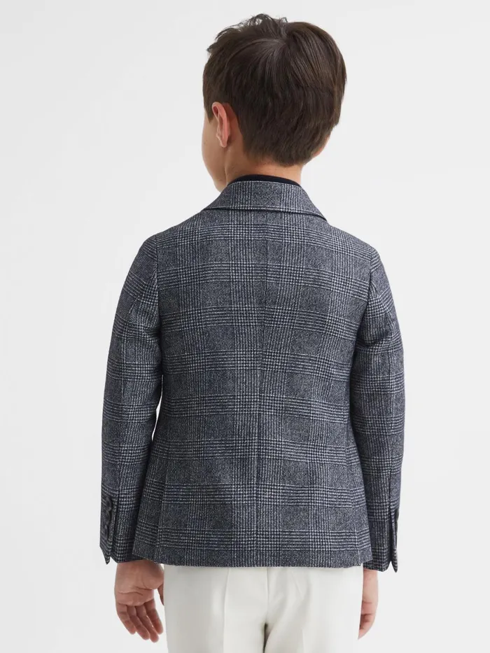 Children Reiss Suits and Tailoring Babbington Single Breasted Check Blazer Navy